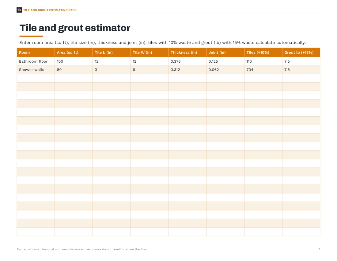 Preview of the first page of Estimator (XLSX)